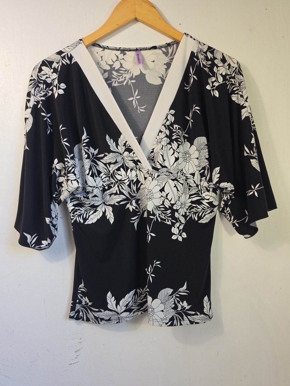 Tempted Black White Floral Blouse Large